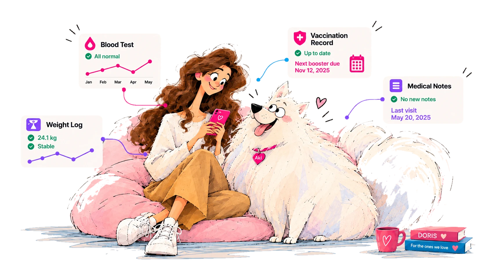 A pet owner organising their pet's health records with Doris